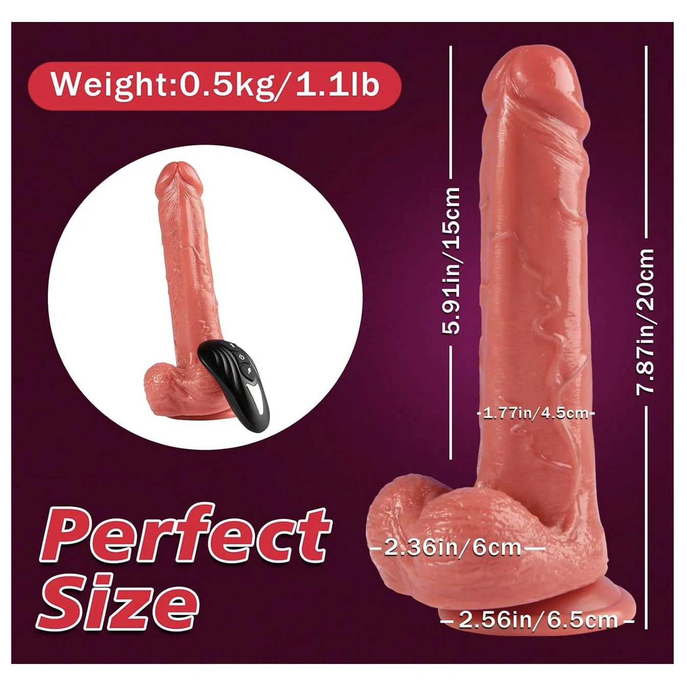 Realistic Thrusting Silicone Vibrating Dildo with in Thrusting Vibration Modes Inches Caramel