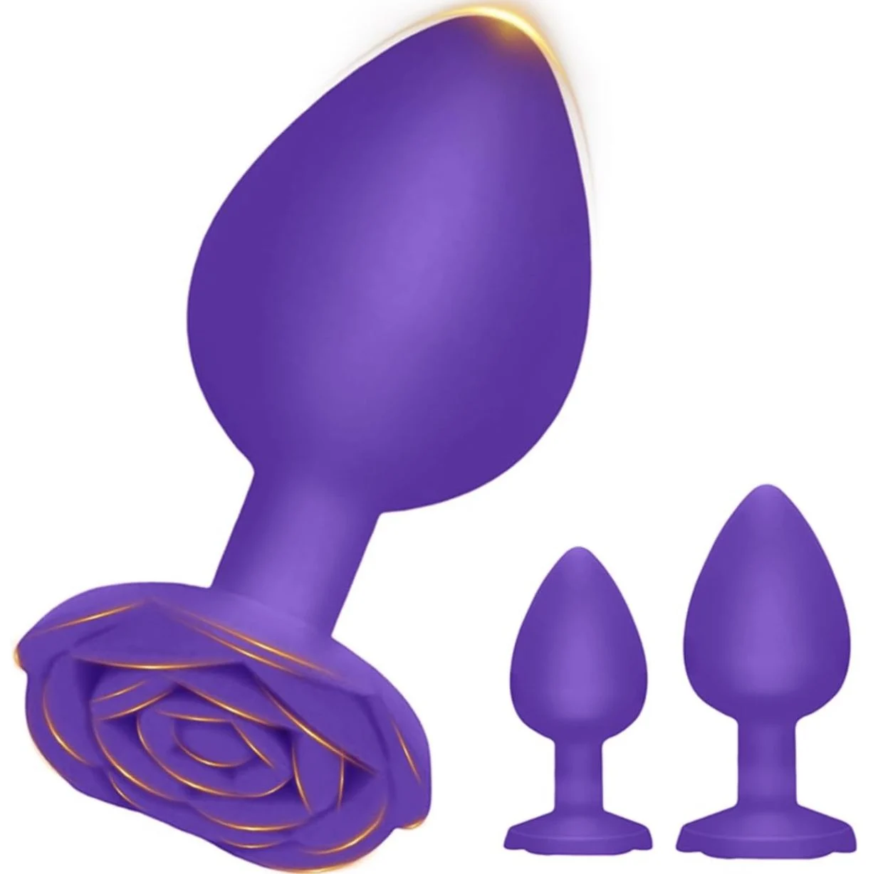 Silicone Anal Trainer Plugs with Jewel Floral Base Purple