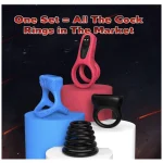 Silicone Cock Ring Set with Mini Vibrator Piece Set Red Black Blue
