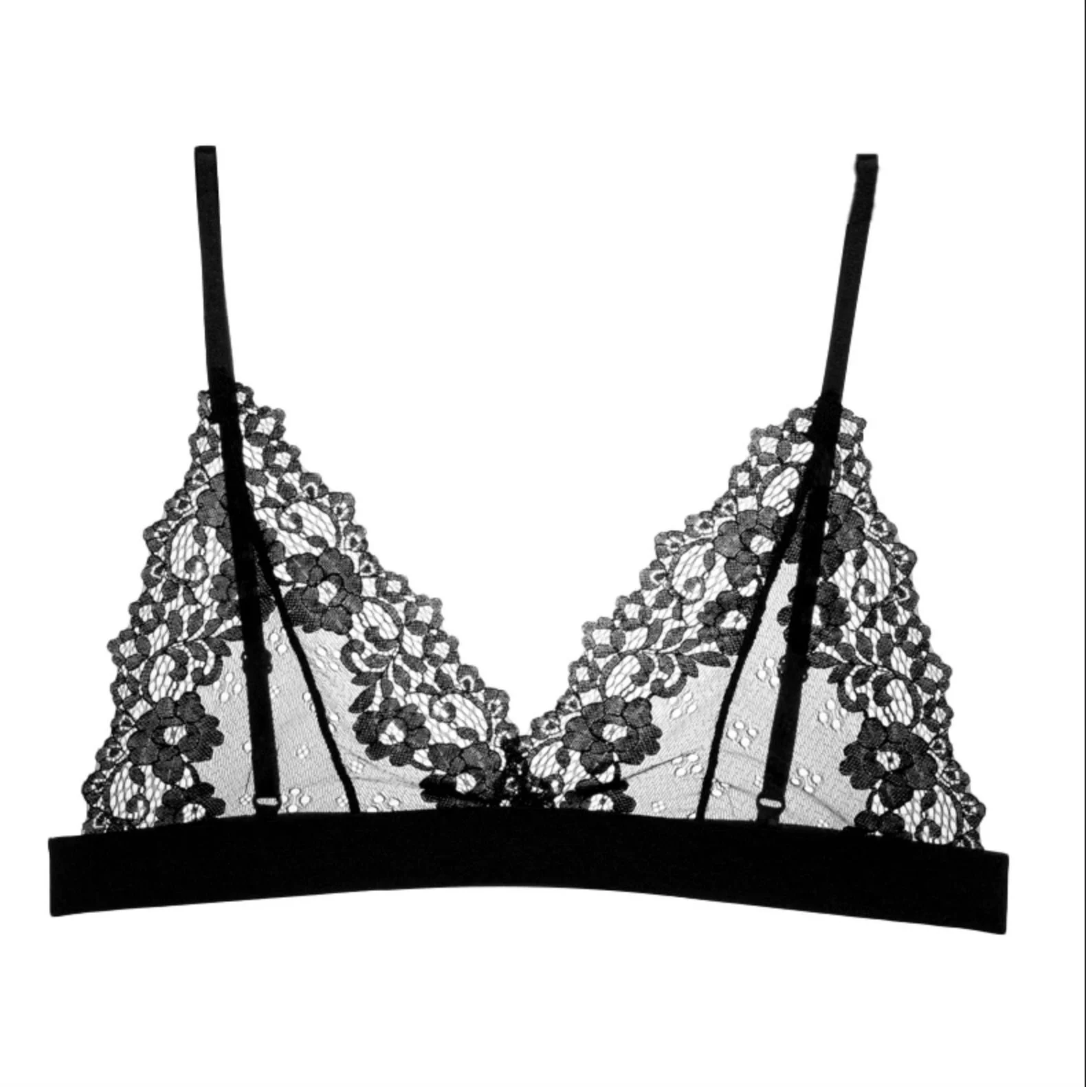 Unlined Transparent Lace Bralette BLACK