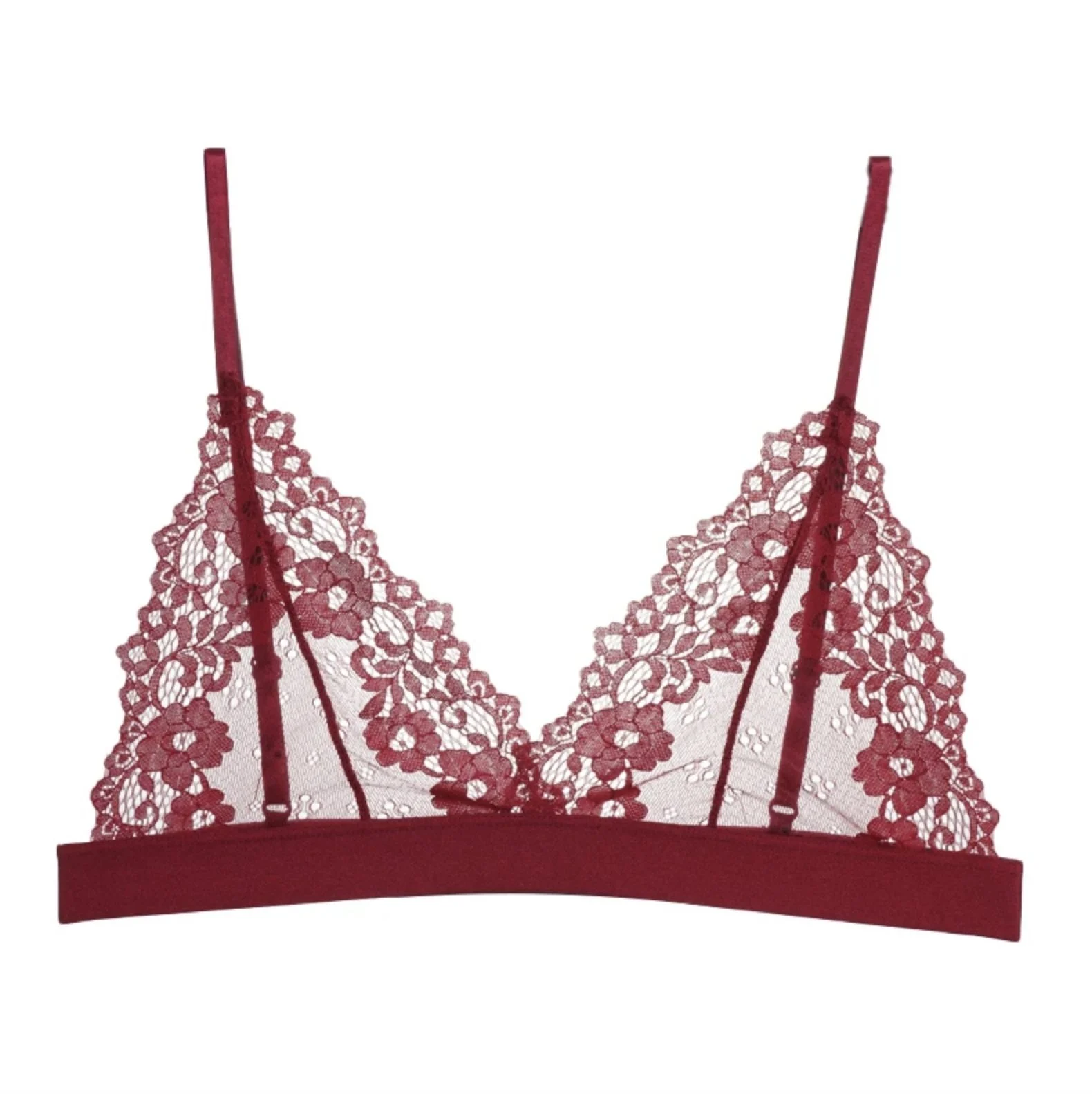 Unlined Transparent Lace Bralette RED