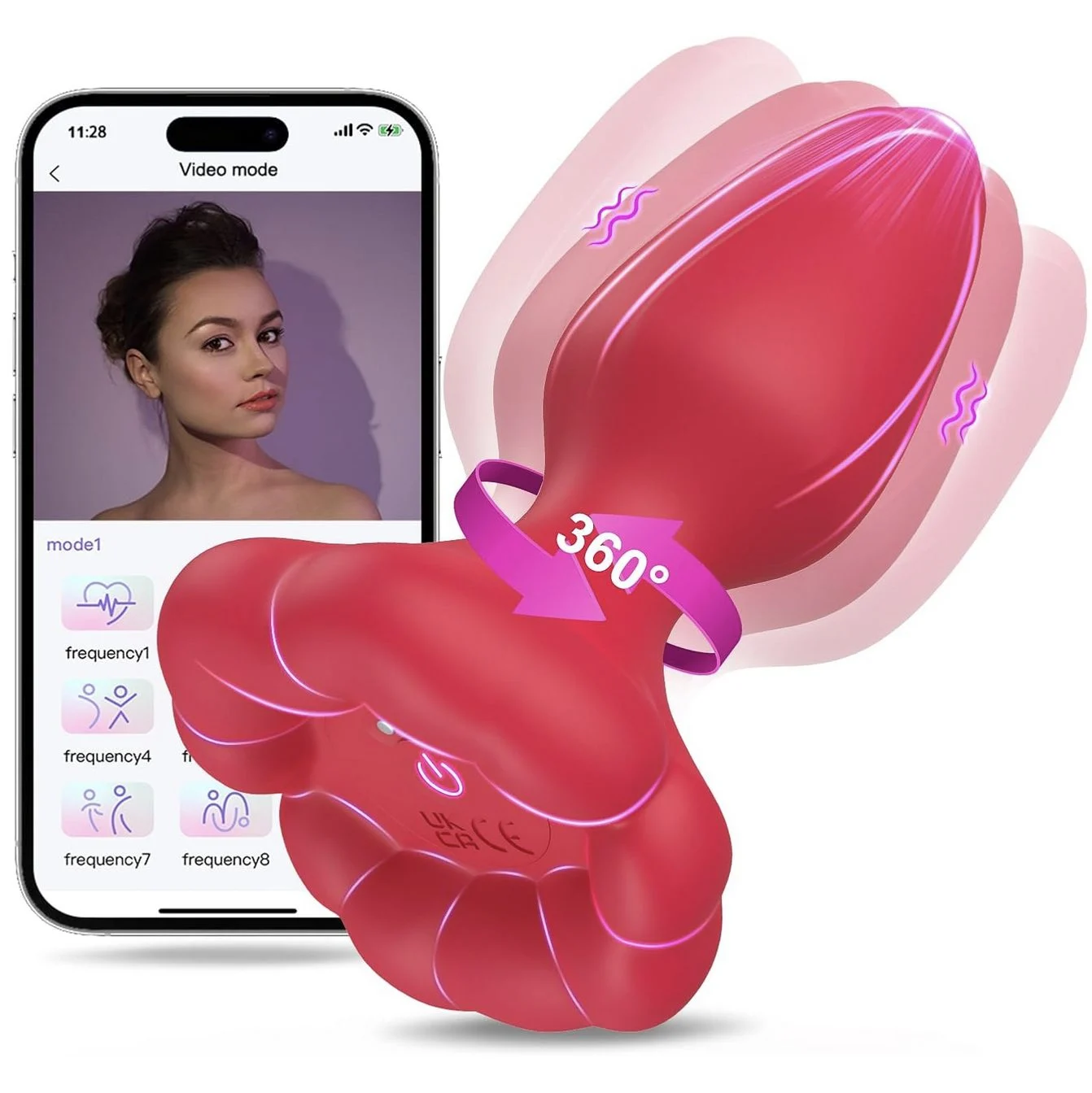 Vibrating Rotating Butt Plug with APP Remote Control & Vibrating Modes Red Rose