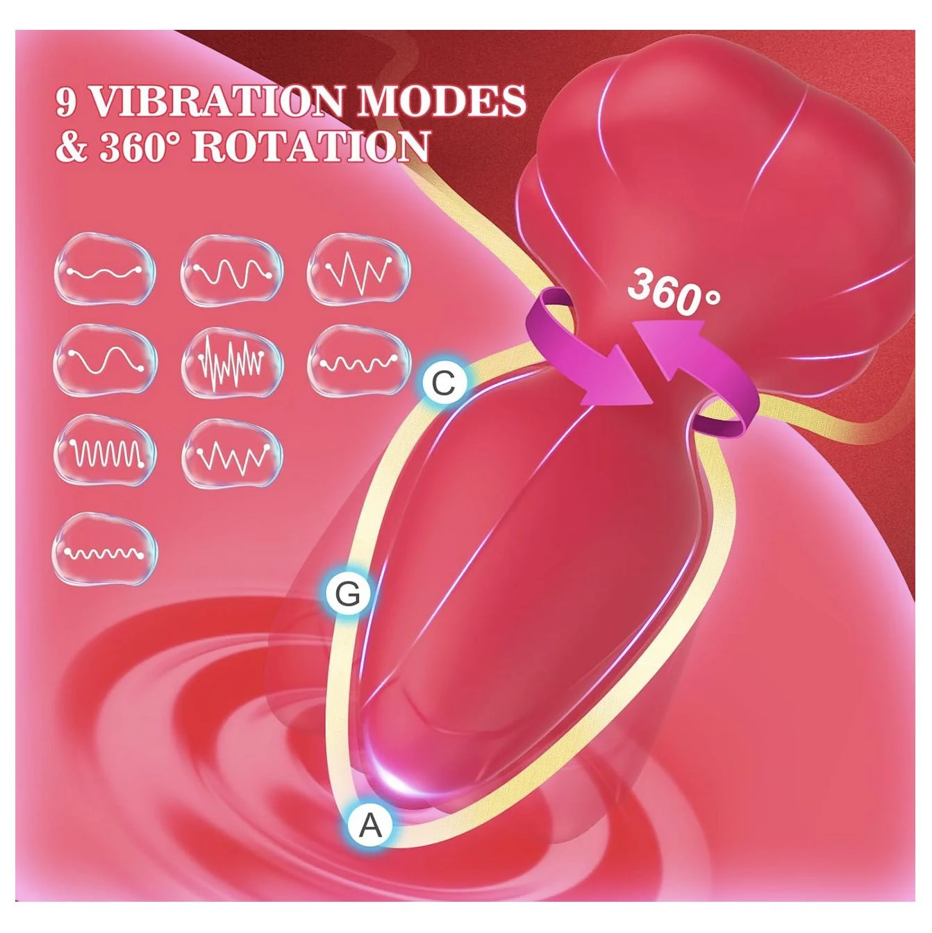 Vibrating Rotating Butt Plug with APP Remote Control & Vibrating Modes Red Rose