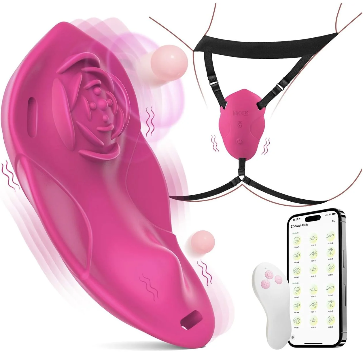 APP Remote Control Wearable Thong Panty Vibs Pink