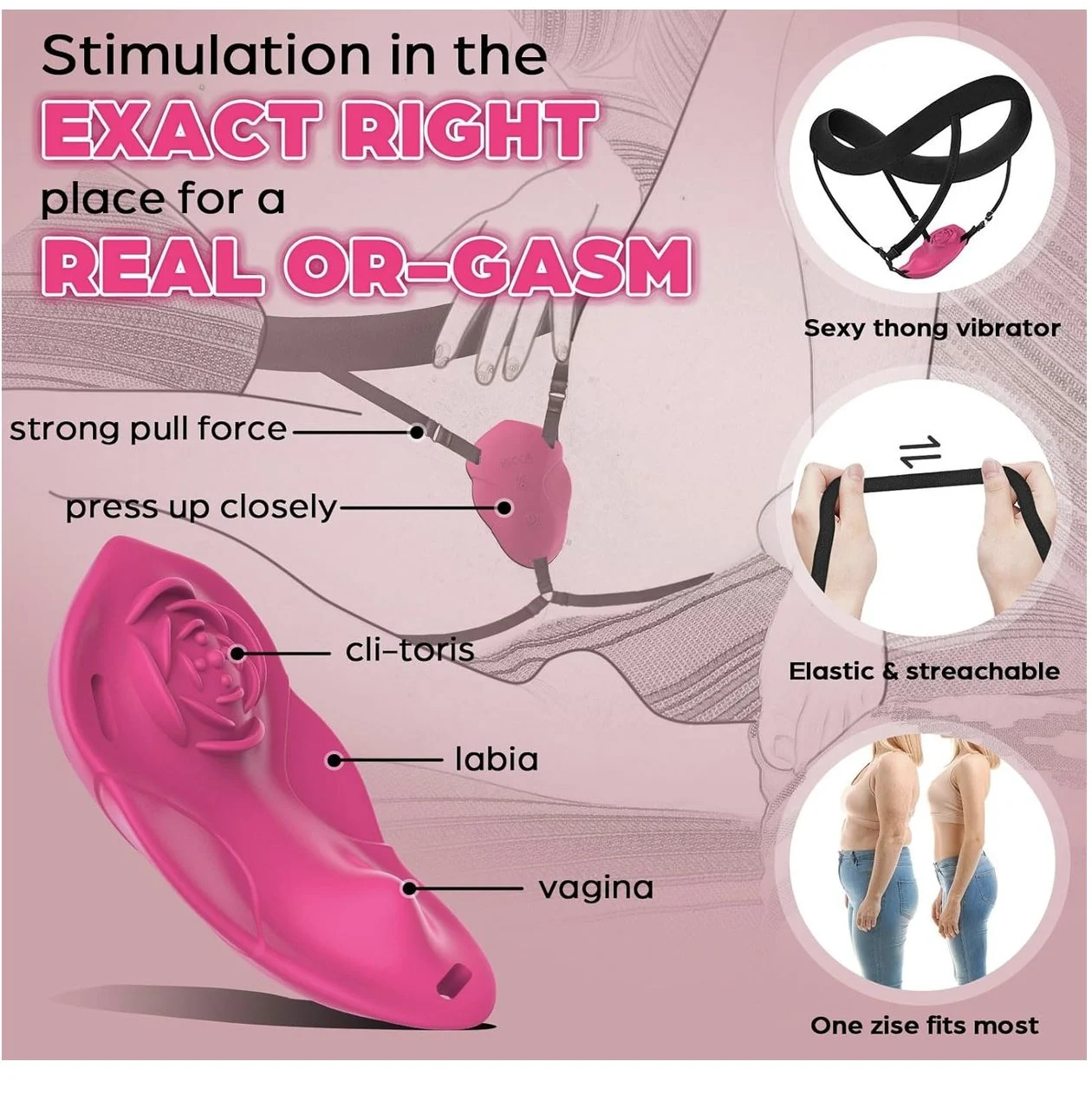 APP Remote Control Wearable Thong Panty Vibs Pink