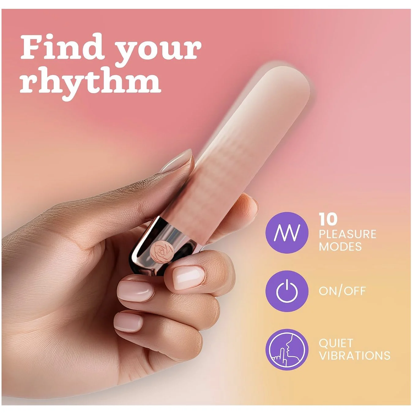 Pocket sized Quiet Bullet Vibrator with Pleasure Modes Full Silicone Pastel Pink