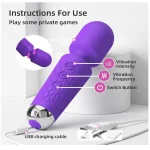 Silicone Wand Vibrator with Patterns & Speeds Waterproof Purple opt