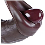 Realistic Uncut Foreskin Dildo Movable Dual Density Silicone with Suction Cup inch Cocoa