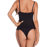 Sexy Bustier Chemise Garter Set with Underwear - Black