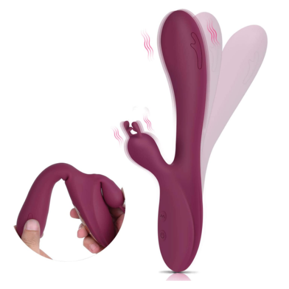 Rechargeable Waterproof Silicone Dual Stimulation Rabbit - Wine
