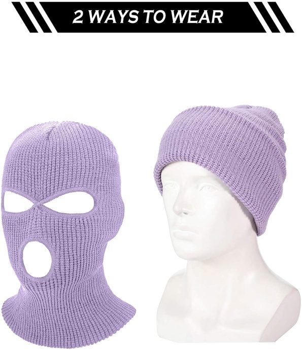 Knit Balaclava Face Mask Open Eye and Mouth Lavender 2