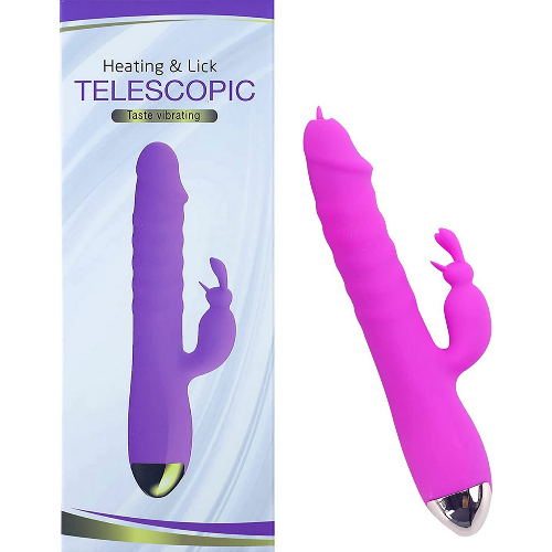 Telescopic Heating Rabbit Vibrator - Pink - Rechargeable