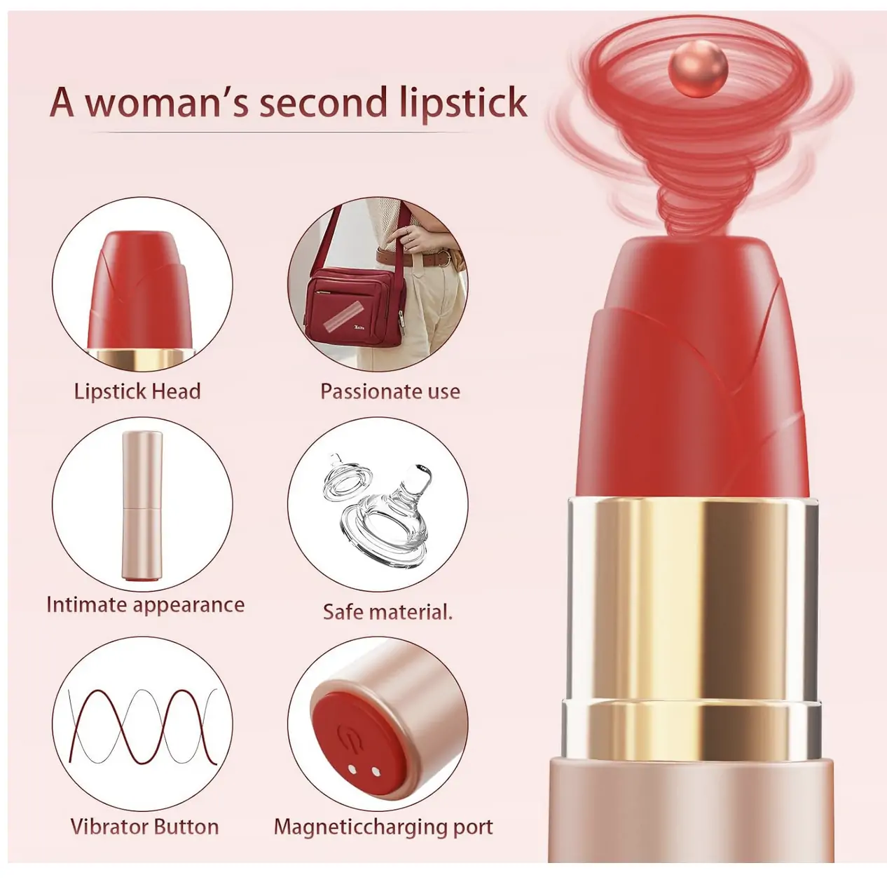Lipstick Rose Sucking Vibrator with Suction and Vibration Patterns Red Rose Gold